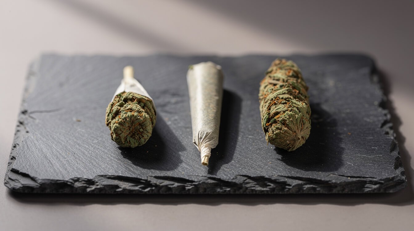 Three joints on a slate board showing loose, even, and too-tight rolls