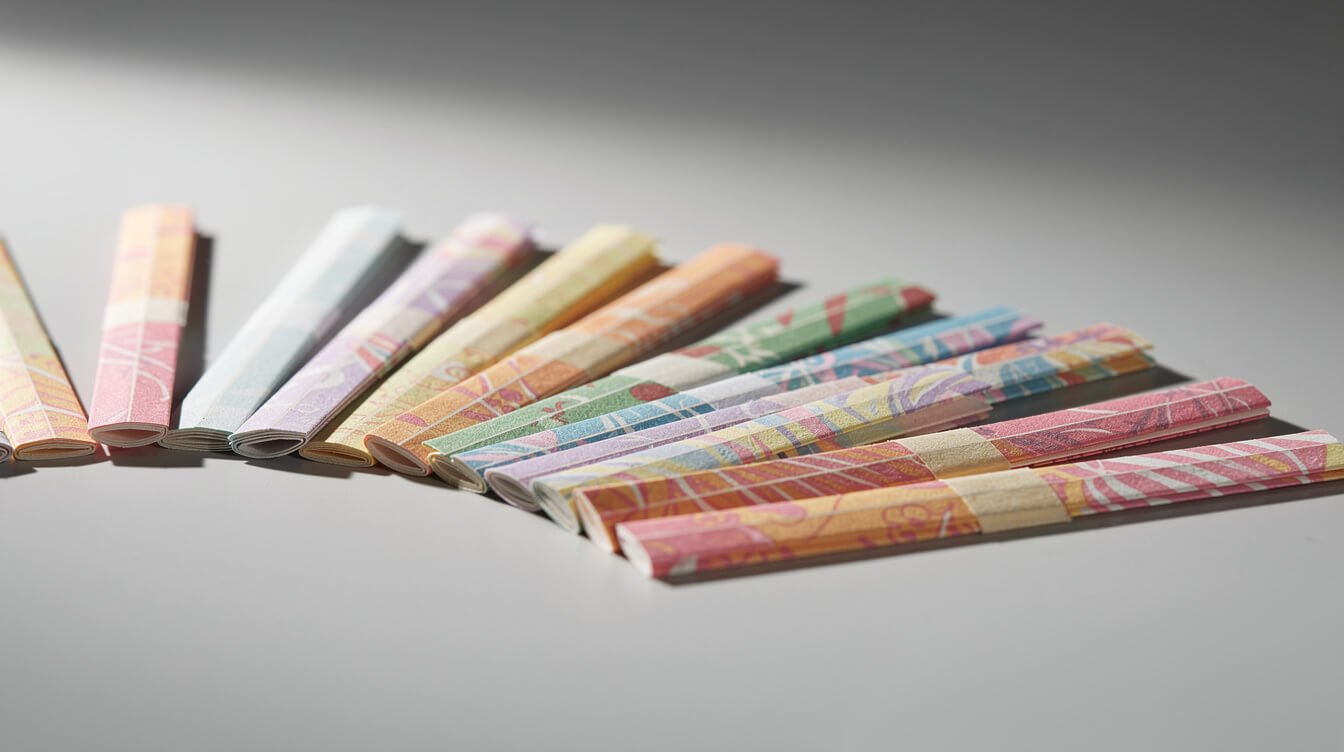 size comparison of single wide, 1 1/4, king size, and cone rolling papers