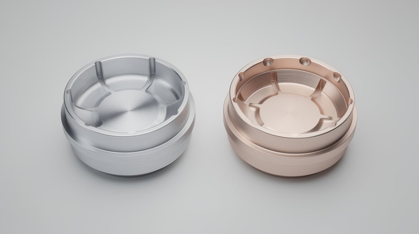 stainless steel and aluminum grinder pieces side by side