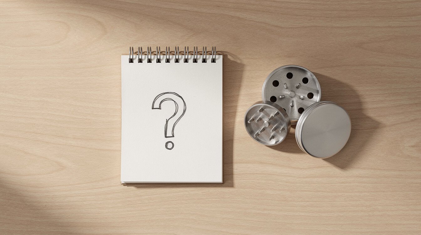frequently asked questions about weed grinders illustrated with a notepad