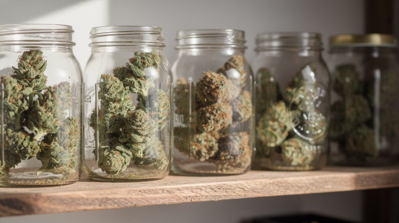 jars labeled with cure start dates showing different curing timeframes