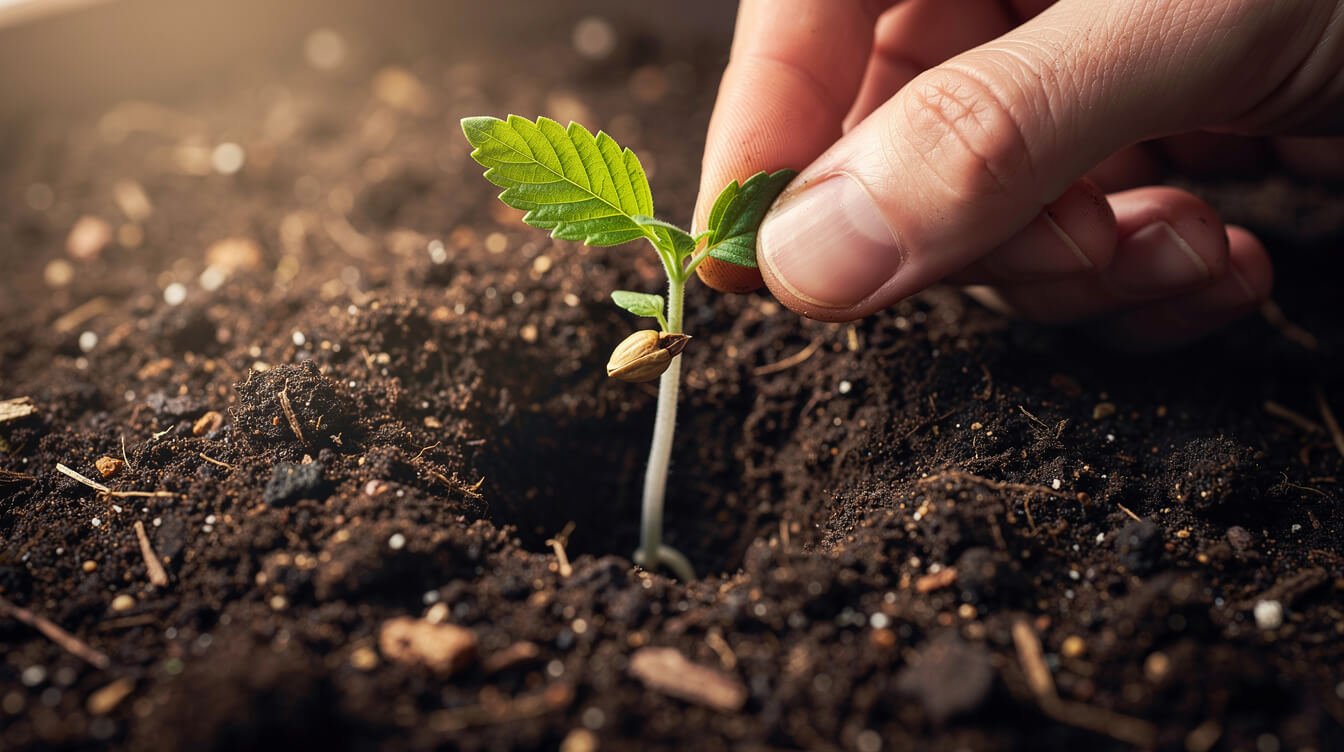 cannabis seedling sprouting during germination stage