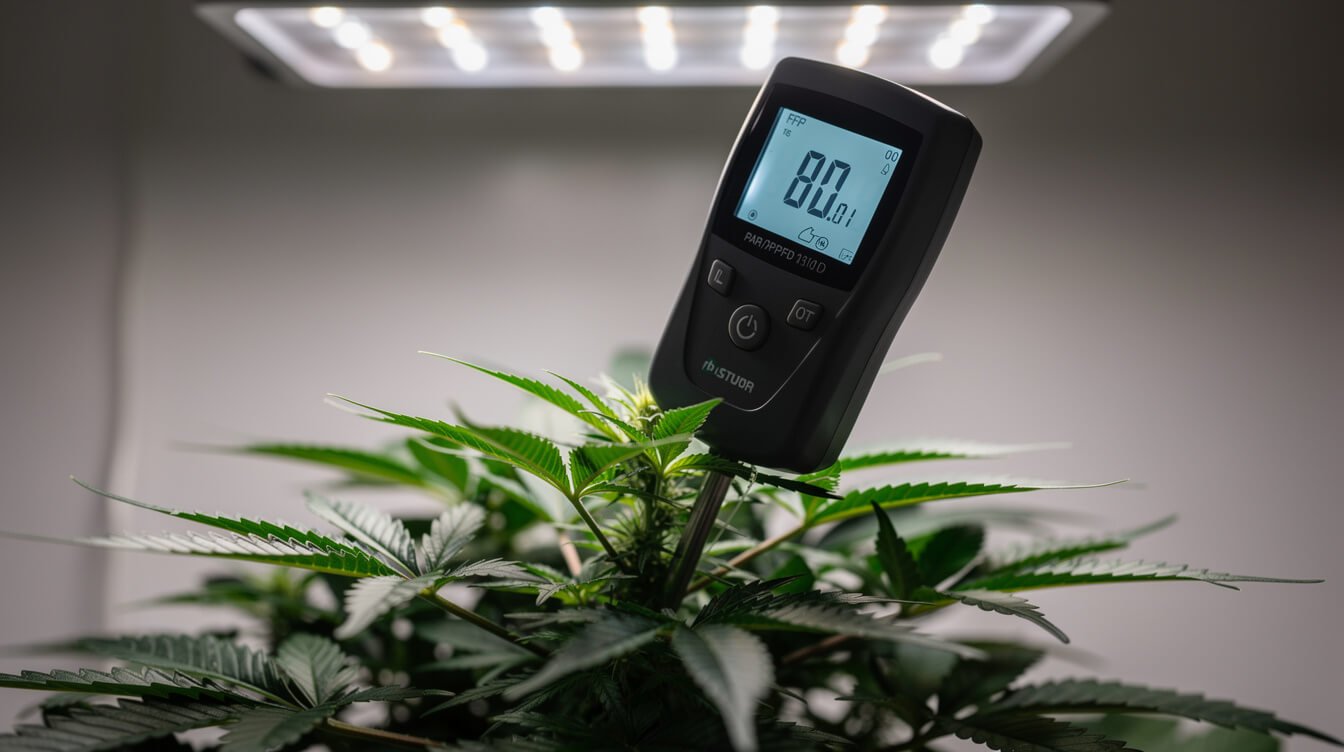 best led grow light for one plant PPFD measurement over cannabis canopy