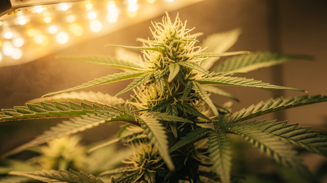 healthy cannabis plant under LED light, single plant grow FAQ