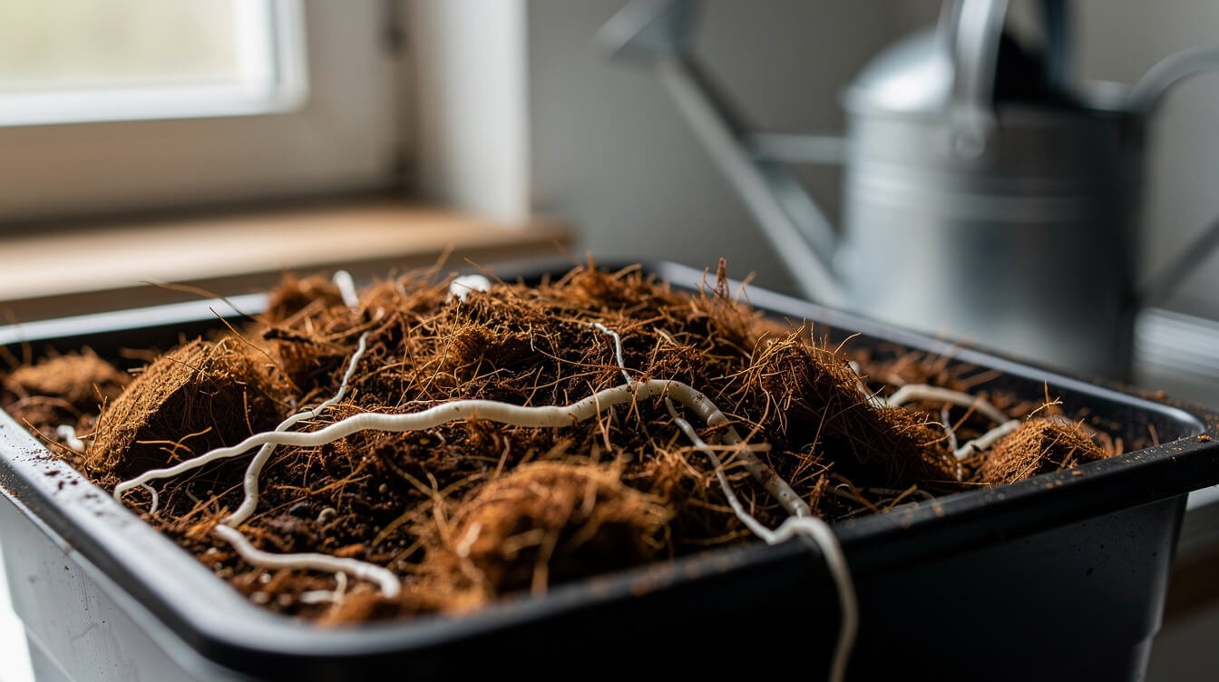 coco coir growing medium being flushed for cannabis nutrient burn