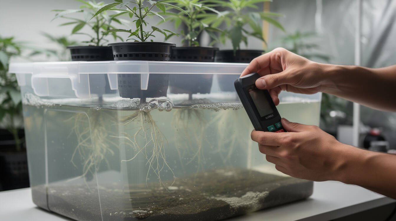 hydroponic reservoir being changed to fix cannabis nutrient burn