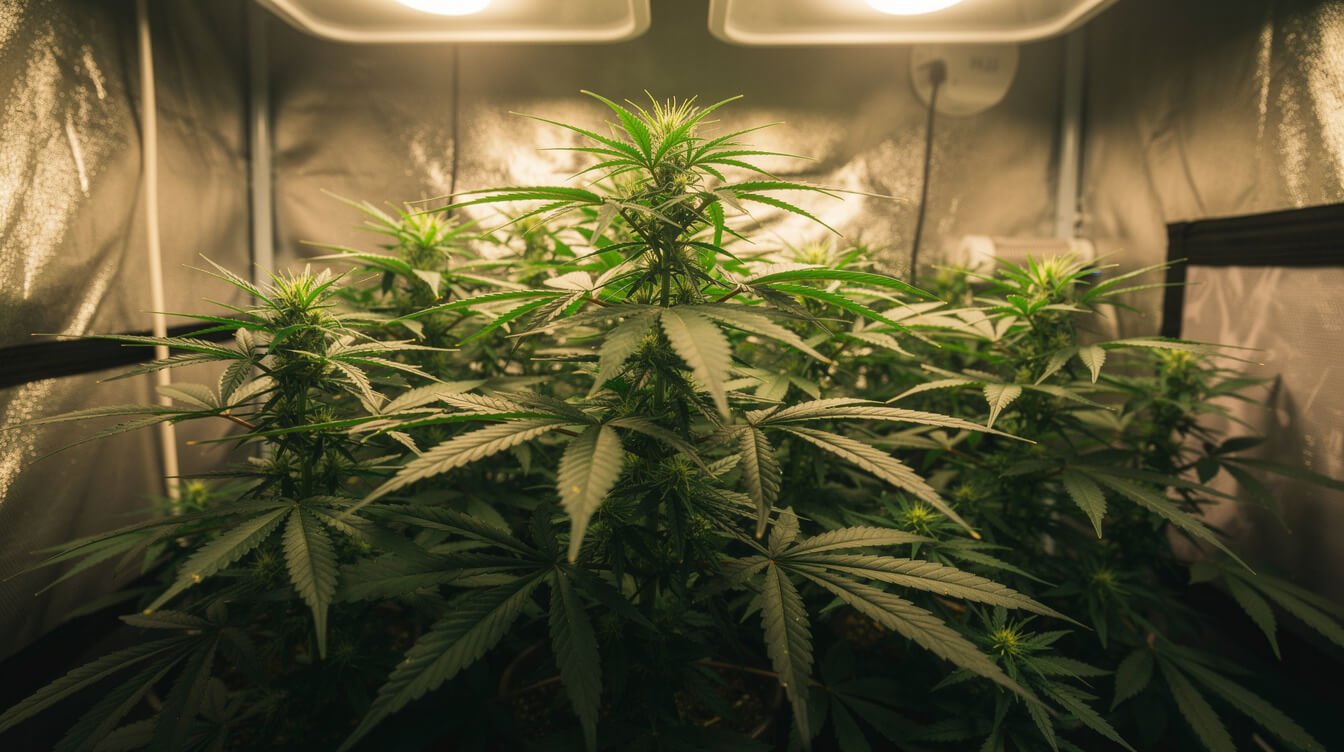 cannabis plant recovering healthy green growth after nutrient burn treatment
