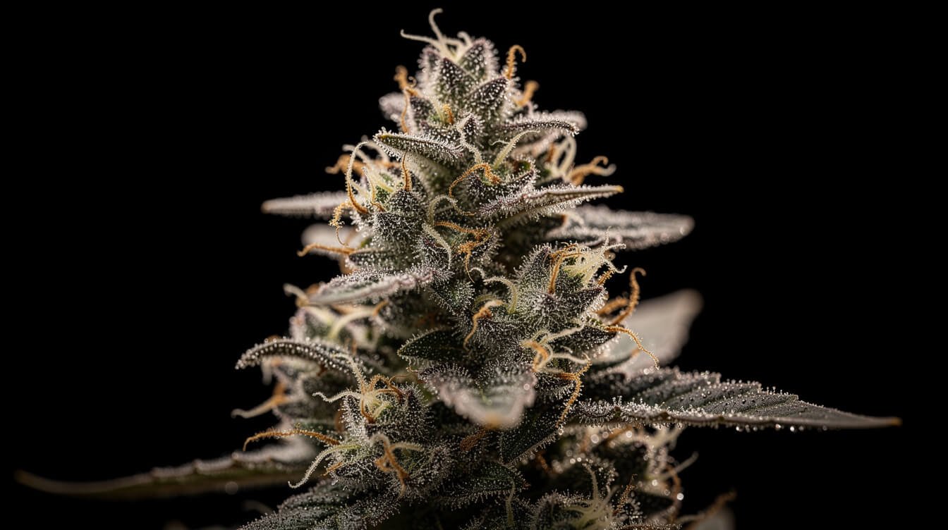 close-up of trichome-covered cannabis buds