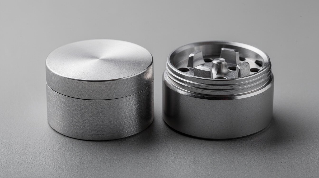 close-up comparison of different stainless steel grinder grades and finishes