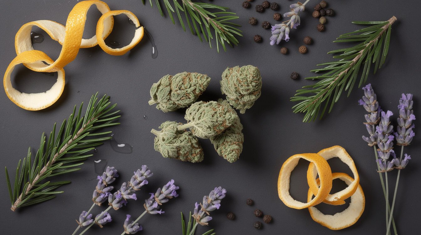 terpene chart showing aroma and reported effects of cannabis compounds