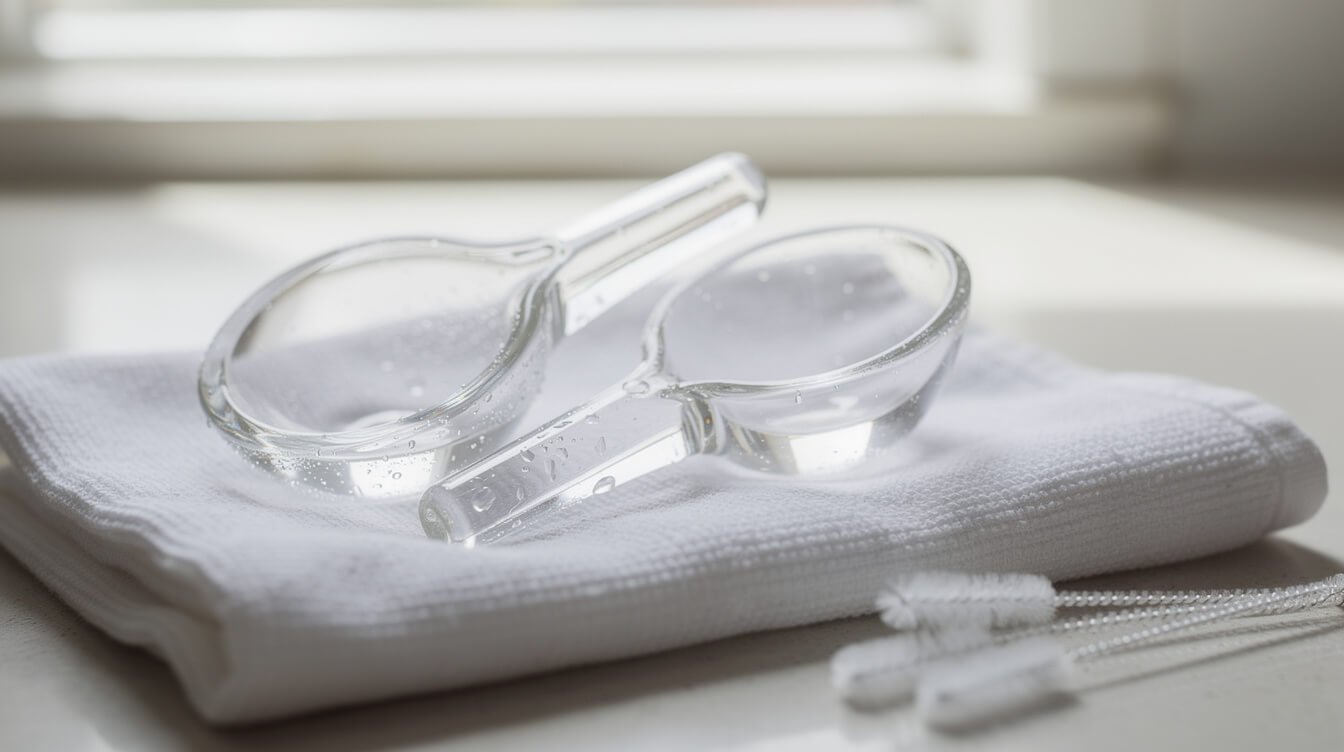 two clean glass hand pipes drying on a towel