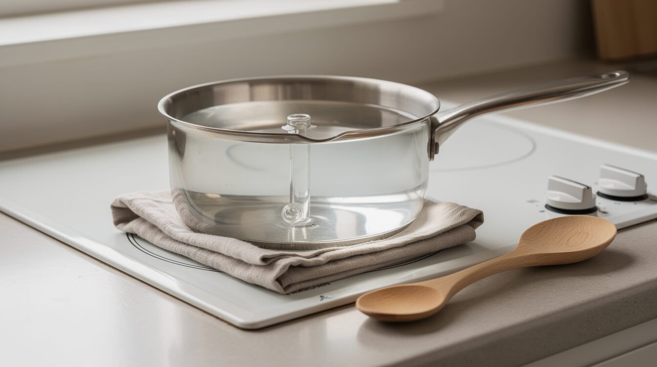 glass pipe in a pan of cool water before simmering
