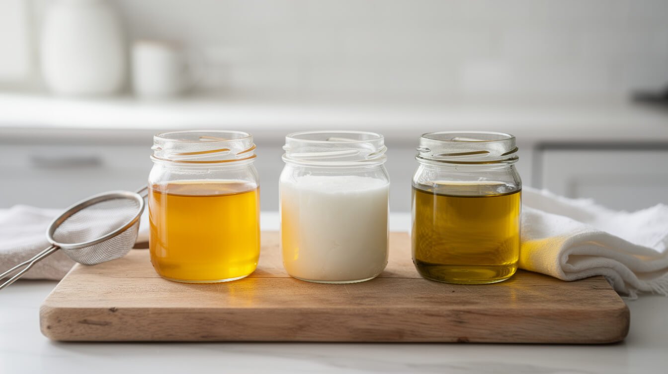 Jars of infused butter, coconut oil, and olive oil for homemade cannabis edibles