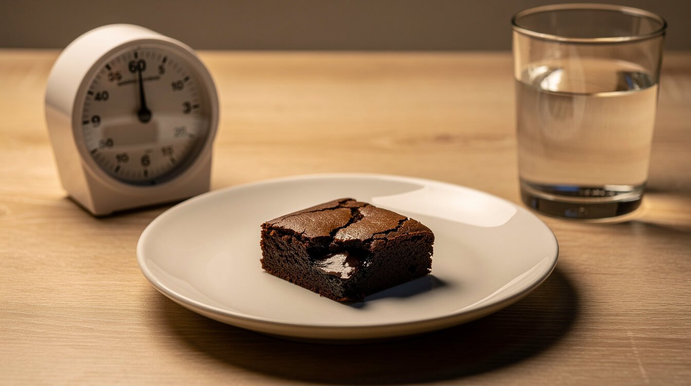 One test serving of a homemade edible with a kitchen timer on a quiet evening