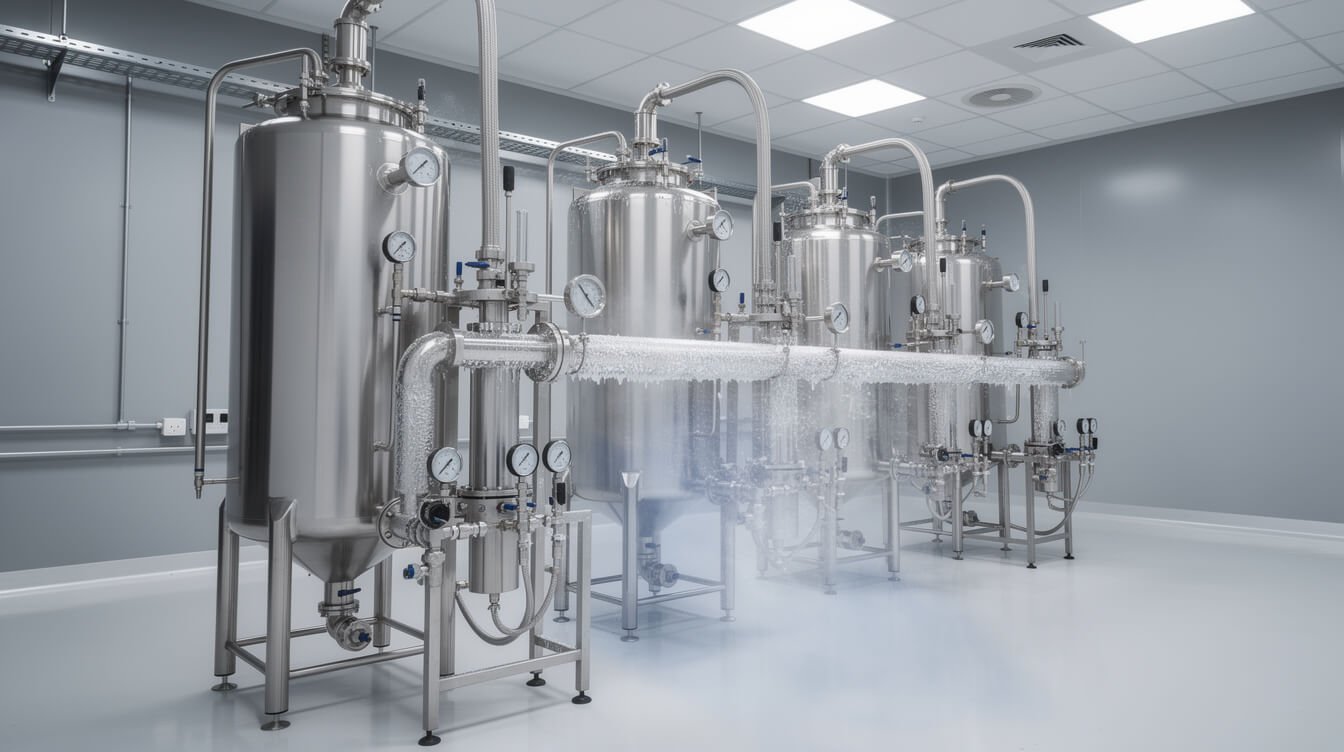 Closed-loop hydrocarbon extraction equipment in a clean laboratory, used to make live resin