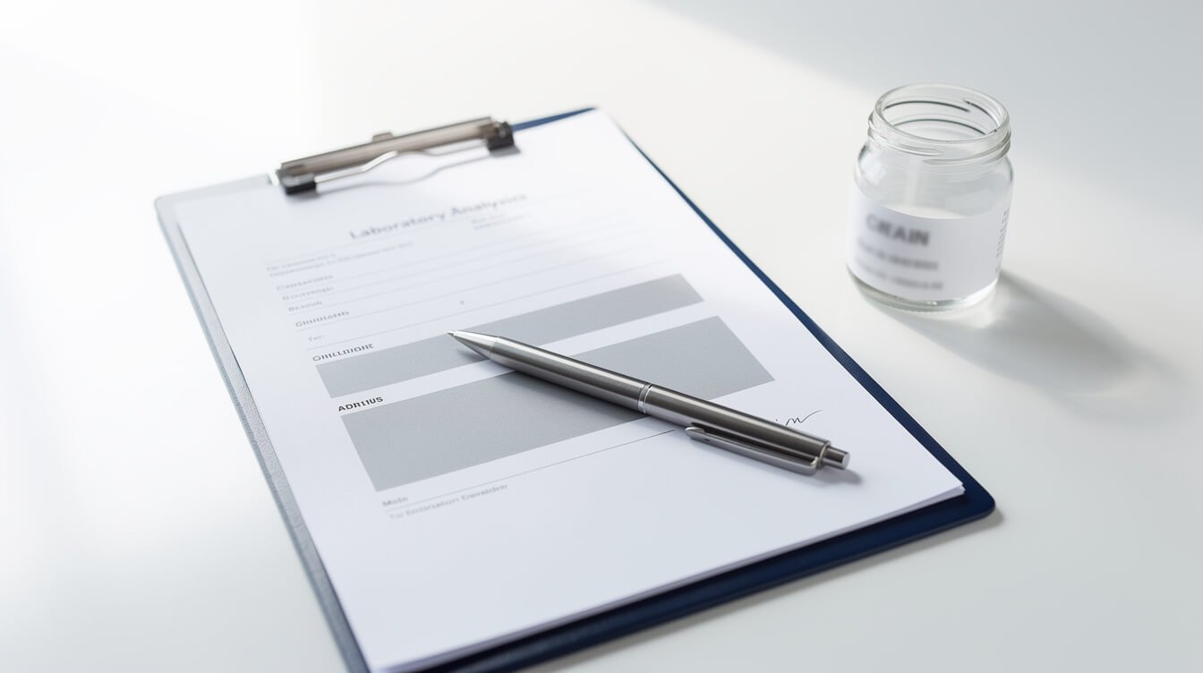 A laboratory analysis report beside a sealed concentrate jar, used to verify a solventless claim