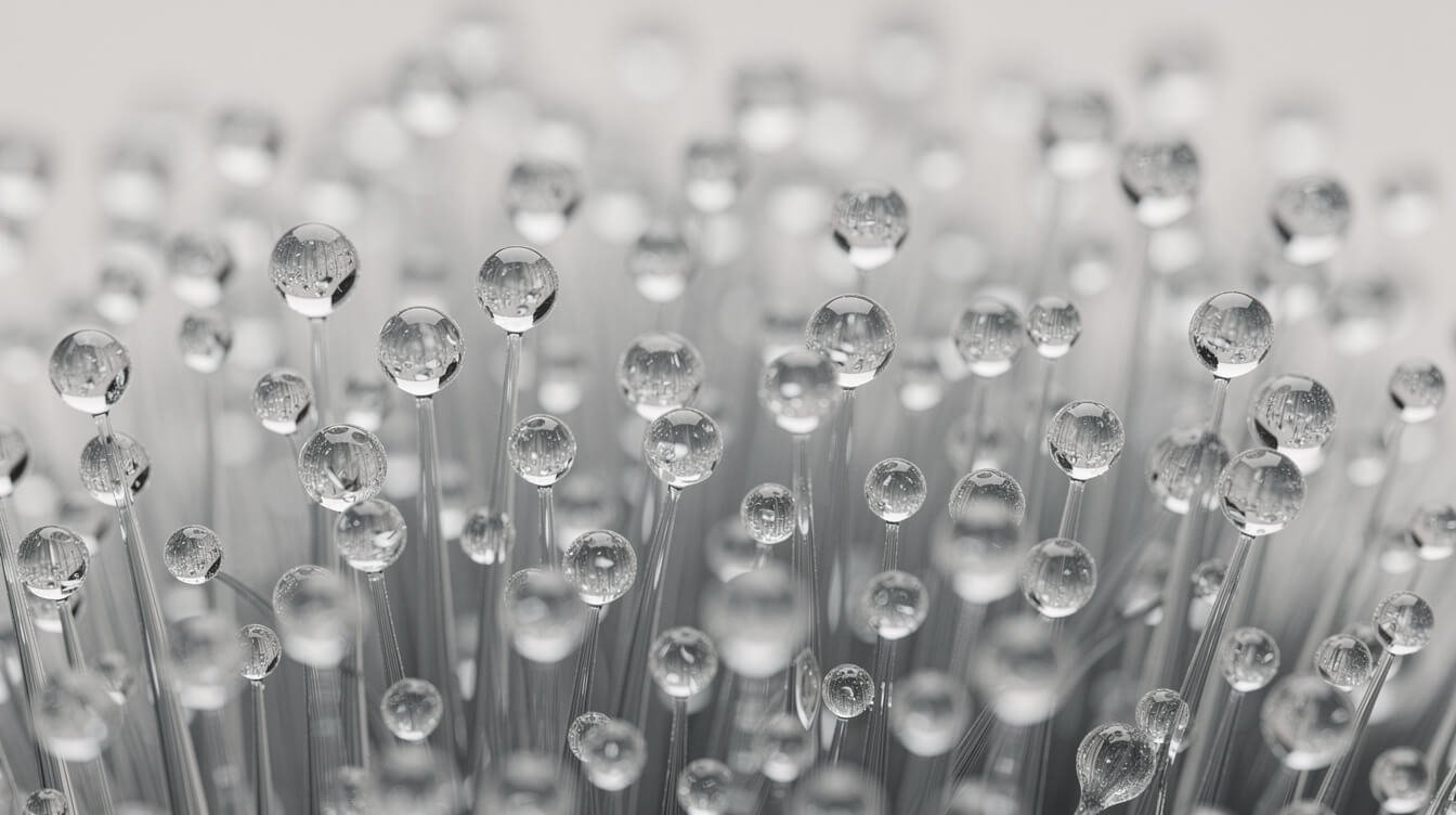 cannabis trichomes under a loupe, glassy capitate heads on stalks