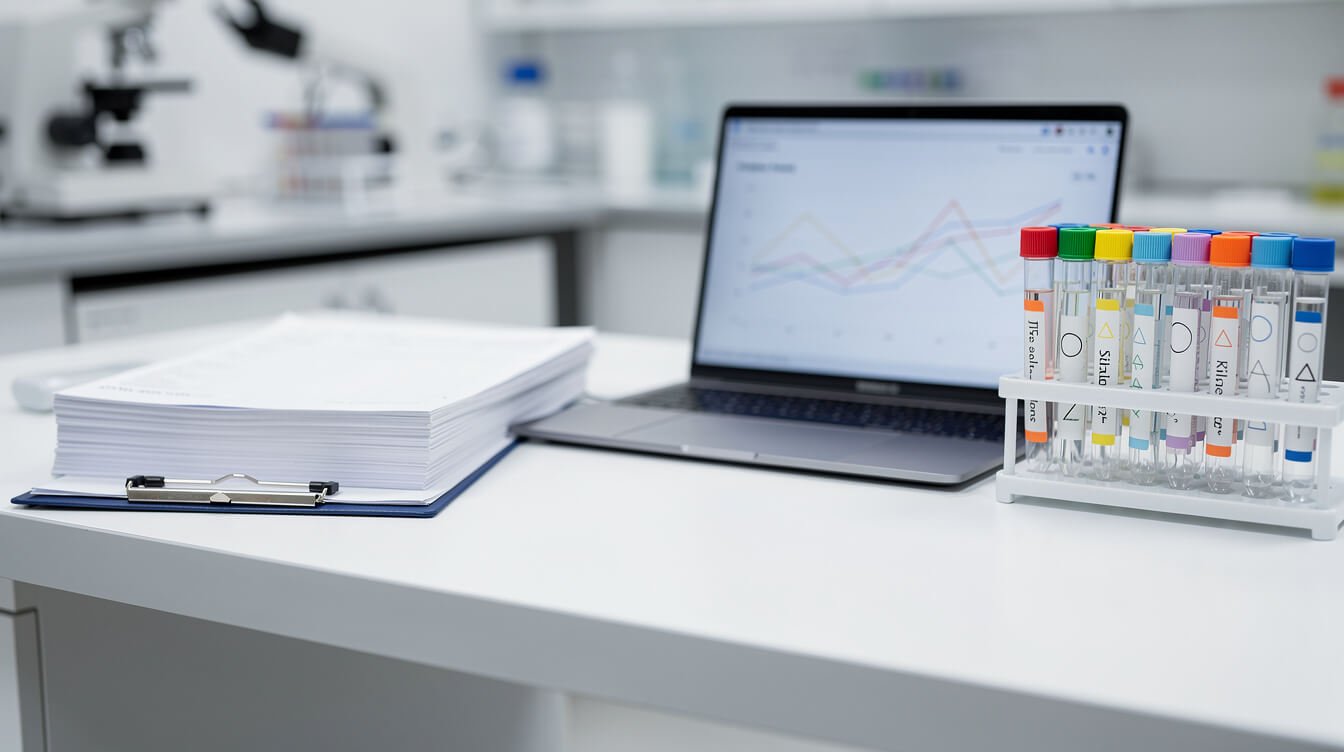 A cannabis research lab desk, where studies on vapor dose and puff volume are run