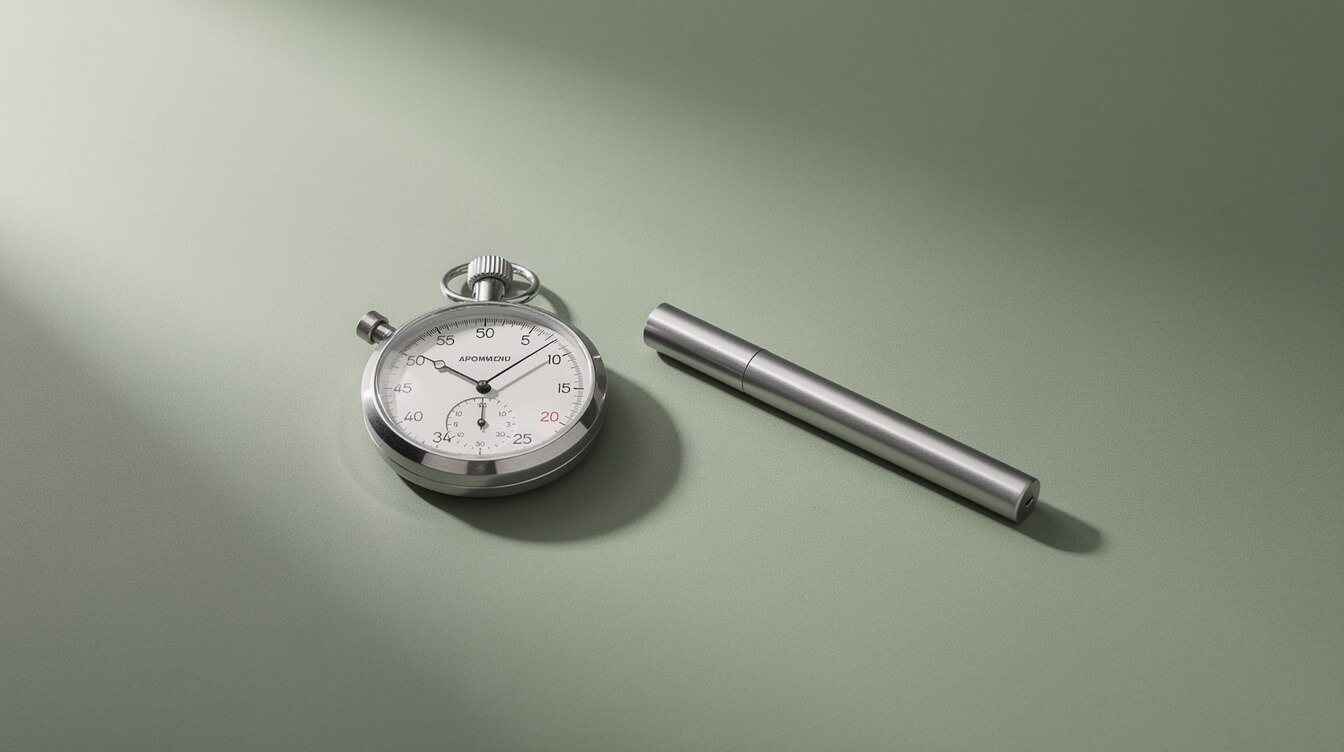 A stopwatch beside a vape pen, showing how long a blinker lasts
