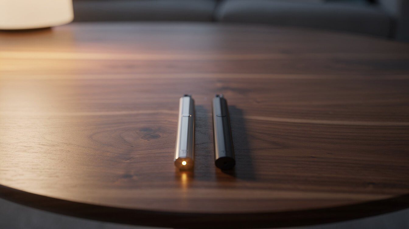 Two vape pens side by side comparing a blinker with a normal hit