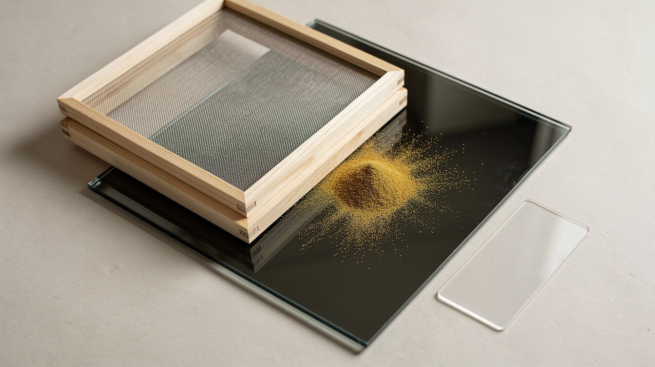 stacked mesh sifting screens used to collect kief