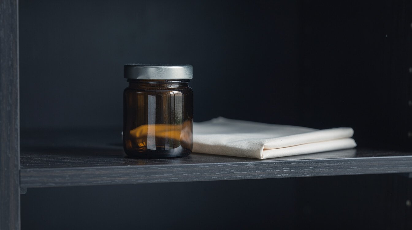 airtight amber glass jar for storing kief away from light