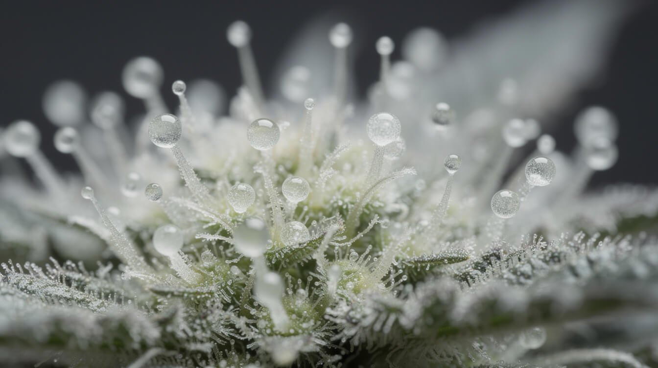 stalked glandular trichomes on a cannabis flower, the source of kief